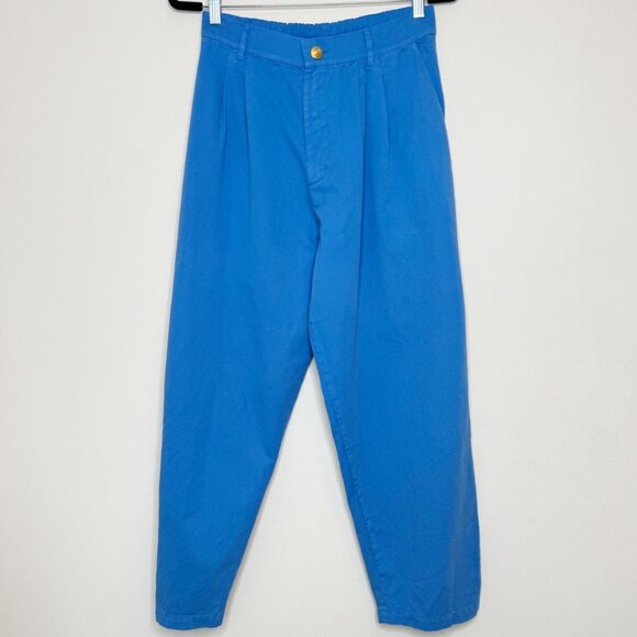 Big Bud Press Petite Trousers Blue Cotton Twill High Waist Relaxed Fit Petite M - Picture 2 of 13